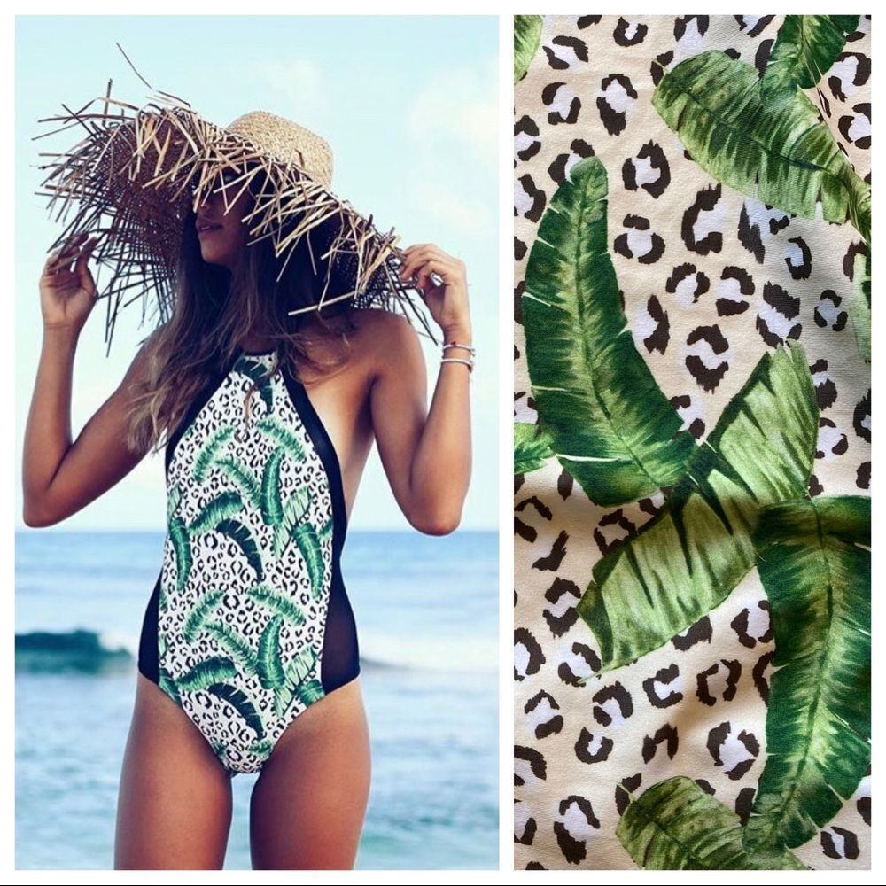 Leopard Swimsuit Mesh Tropical Animal Print Medium Green Black Issa De Mar